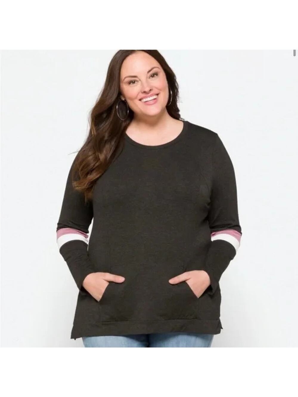 Market & Spruce Stitch Fix Top 2X Gray Falina Kangaroo Pocket Knit